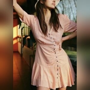 Free People Pippa Checkered Gingham Mini Dress Pattern Size Small-EUC